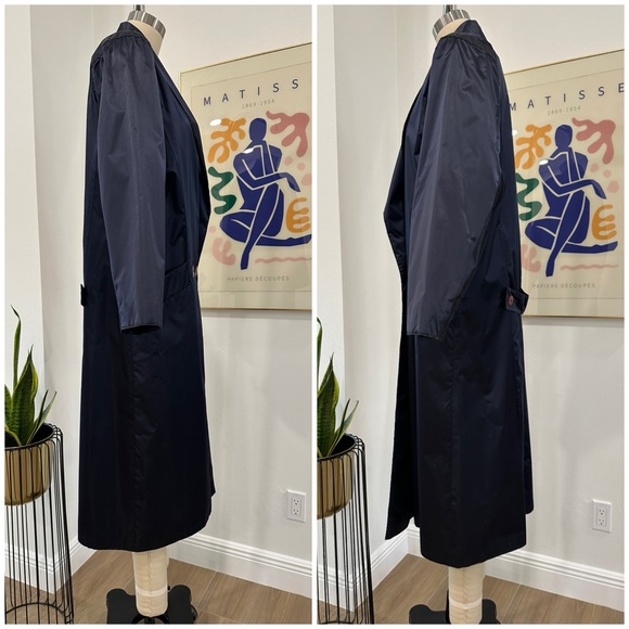 Vintage 80’s Navy Blue Nylon Trench Coat - Picture 4 of 16